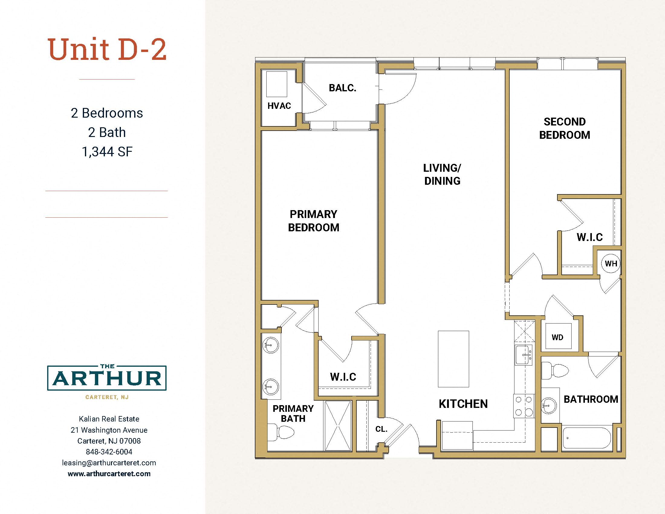 Floor plan for 2 beds, 2 baths, 1344 sqft