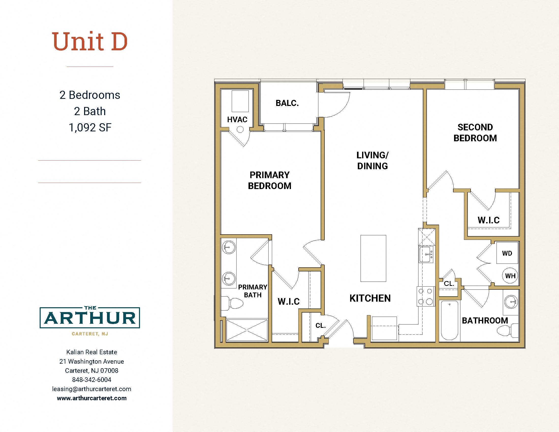 Floor plan for 2 beds, 2 baths, 1092 sqft