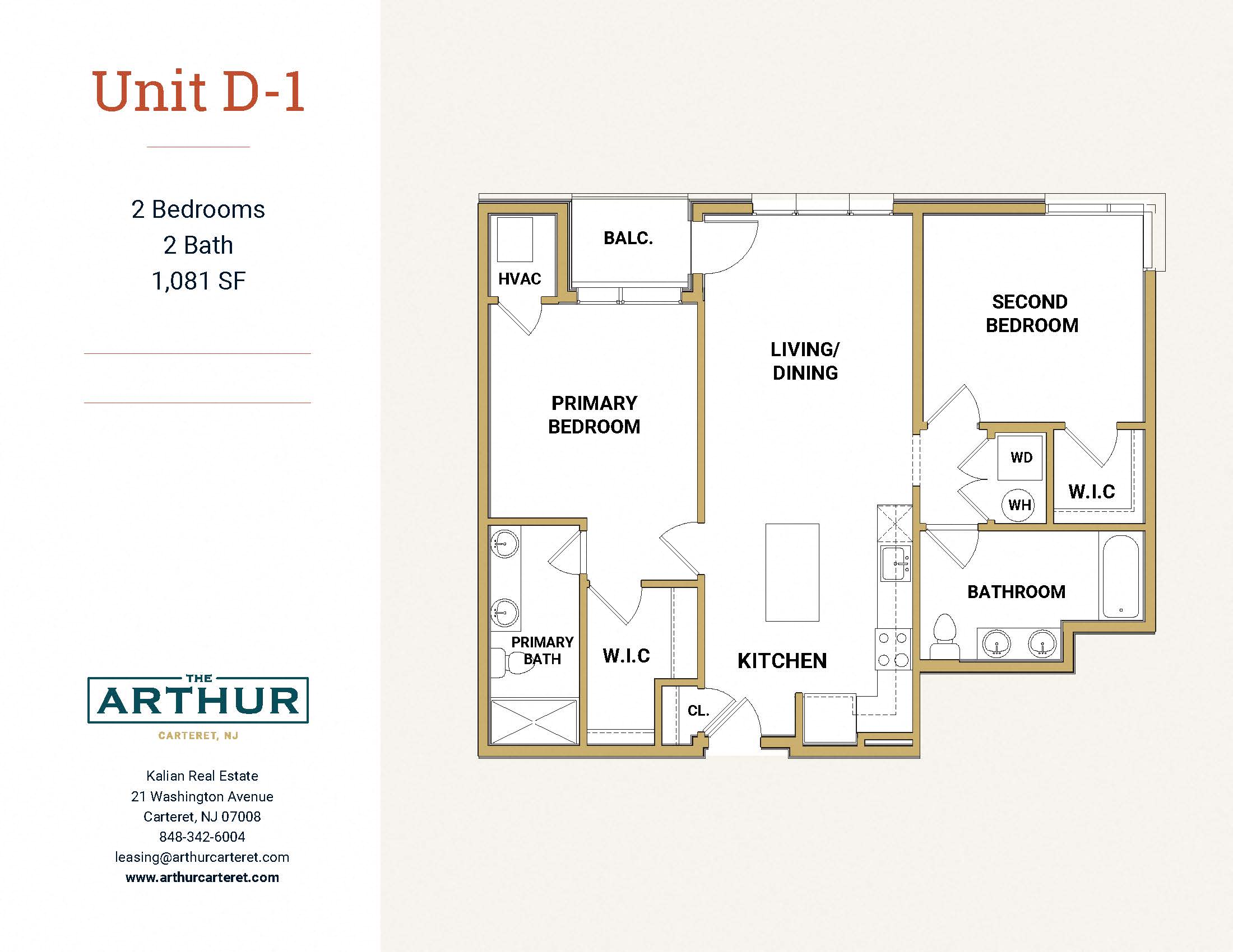 Floor plan for 2 beds, 2 baths, 1081 sqft