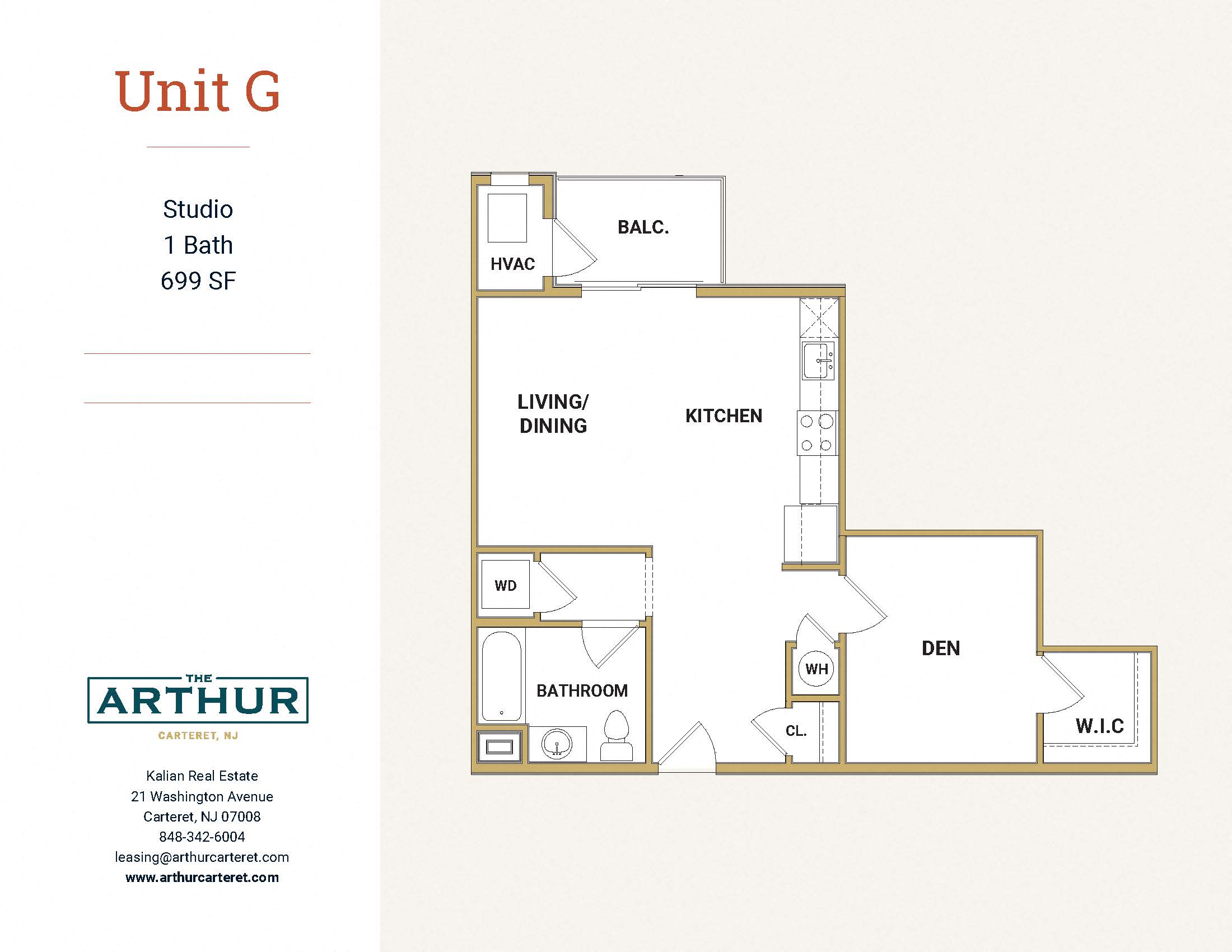 Floor plan for studio, 1 bath, 699 sqft
