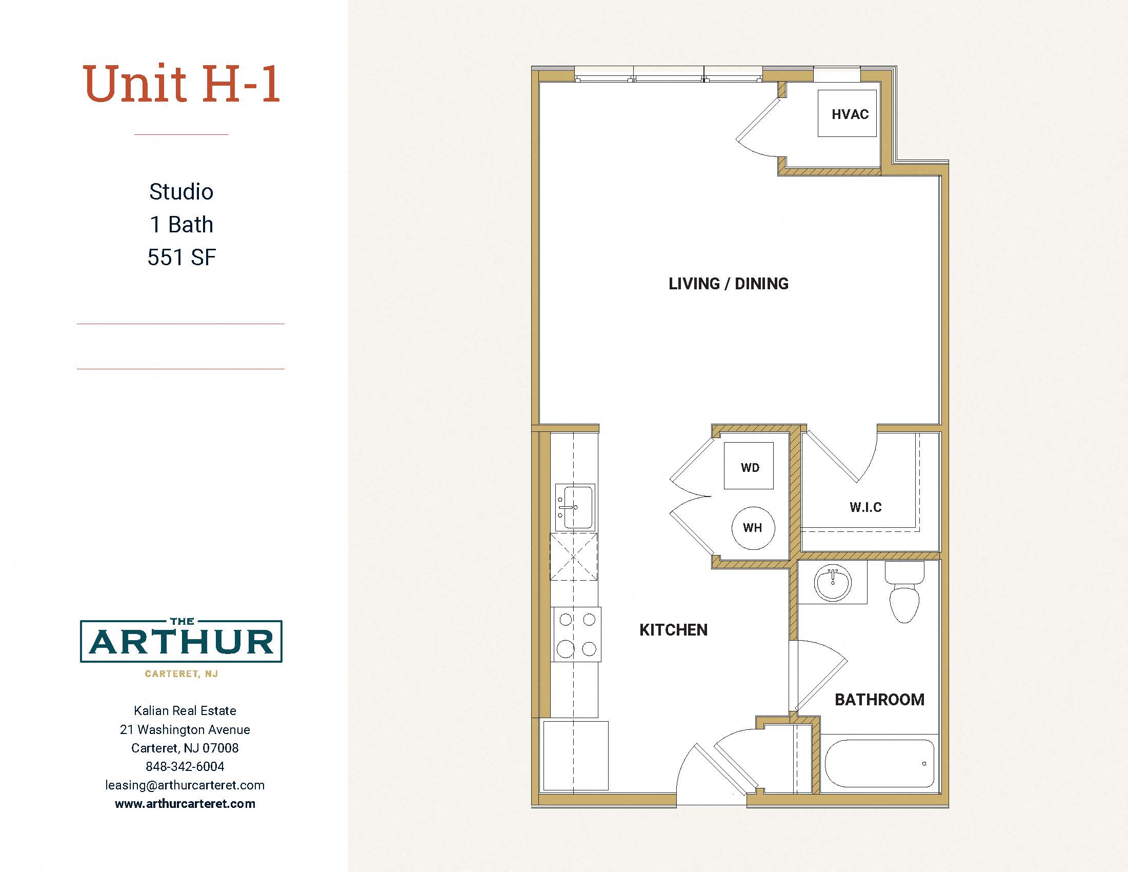 Floor plan for studio, 1 bath, 551 sqft