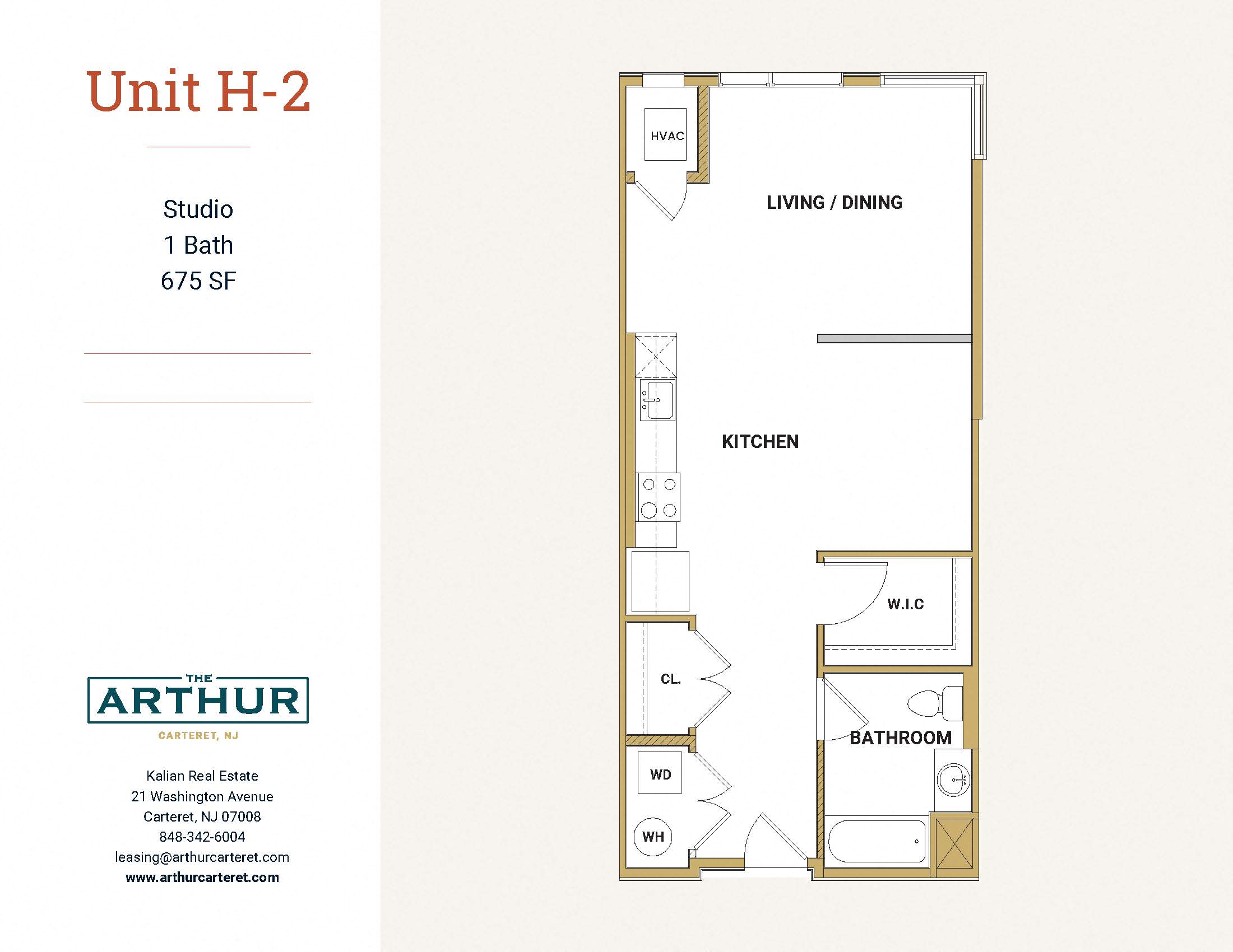 Floor plan for studio, 1 bath, 675 sqft