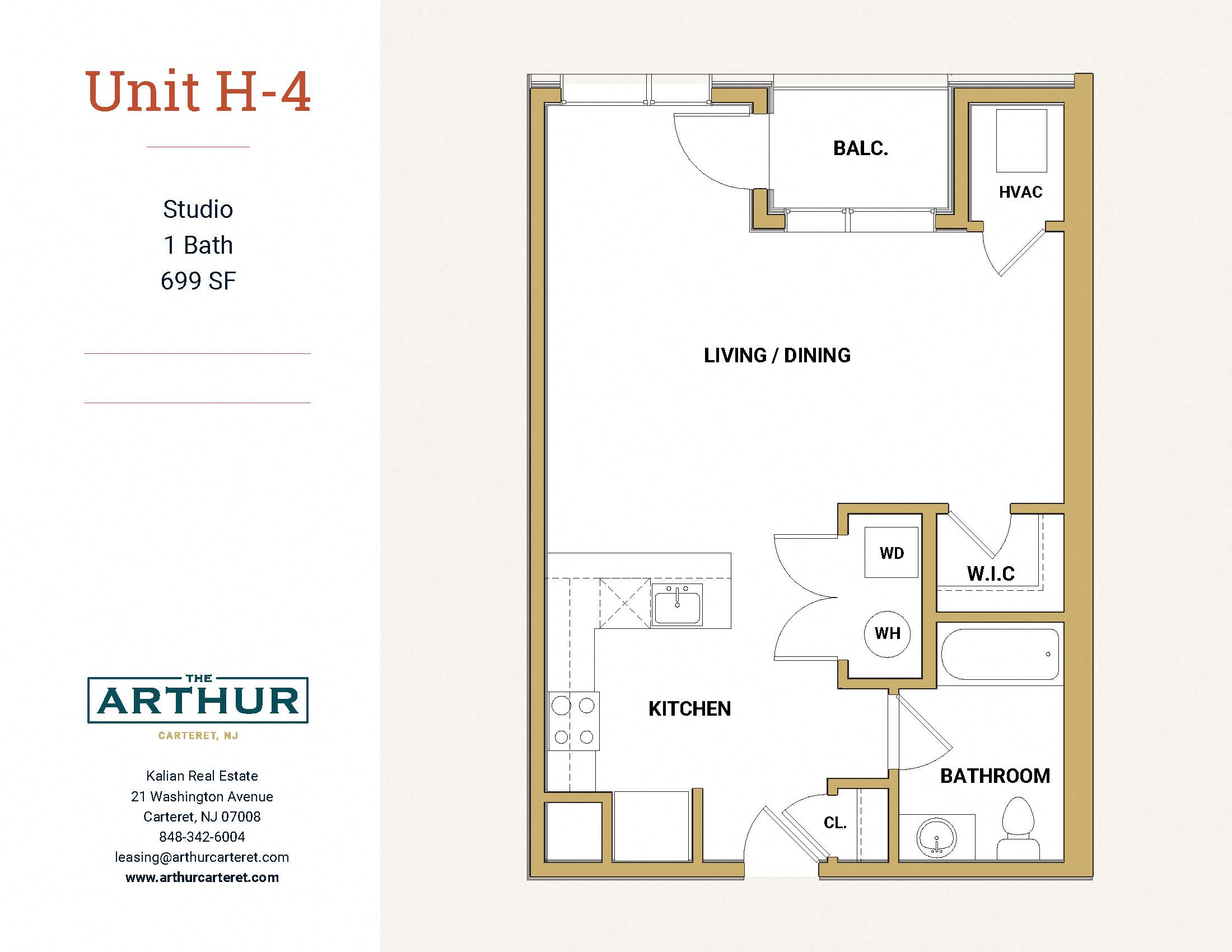 Floor plan for studio, 1 bath, 660 sqft