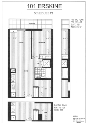 Toronto apartment for rent - A black and white image of a floor plan for a 101 Eskine suite.