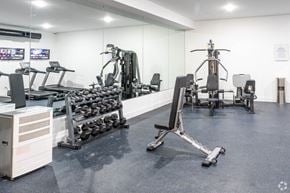 Mine Hill Township apartment for rent - A gym with a variety of equipment including treadmills, weights, and exercise machines.