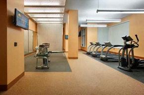 North York apartment for rent - A gym with treadmills and a television screen.