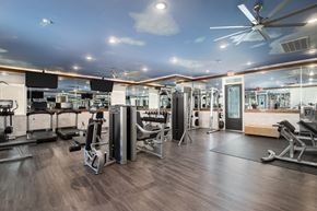 Pensacola apartment for rent - A gym with a variety of equipment including treadmills, weights, and exercise machines.