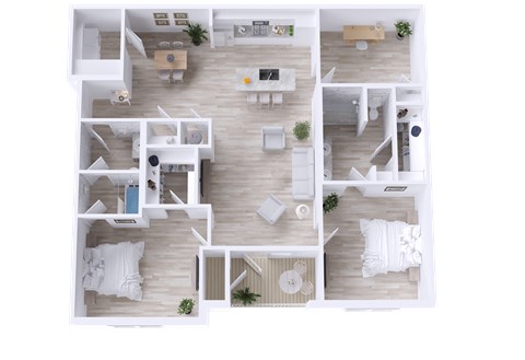 Floor plan for 2 beds, 2 baths, 1622 sqft