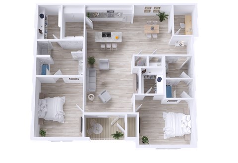Floor plan for 2 beds, 2 baths, 1622 sqft