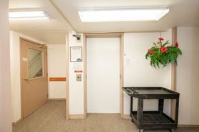 Prince Albert apartment for rent - A room with a brown door, a white door, a table, and a plant.