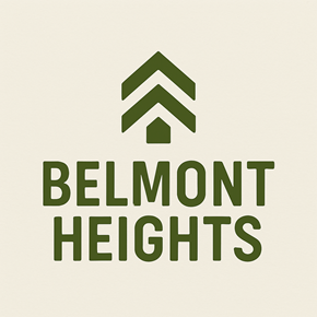 Bridgeport apartment for rent - The image shows a logo with the text "BELMONT HEIGHTS" and a green stylized tree above the text.