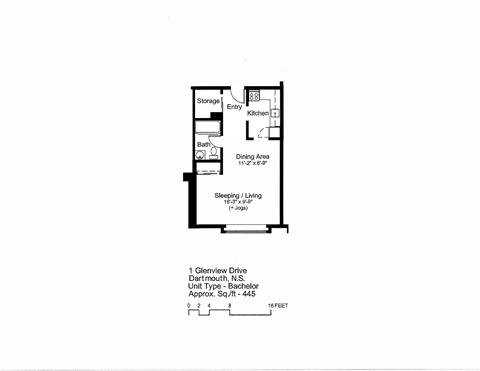 Floor plan for studio, 1 bath