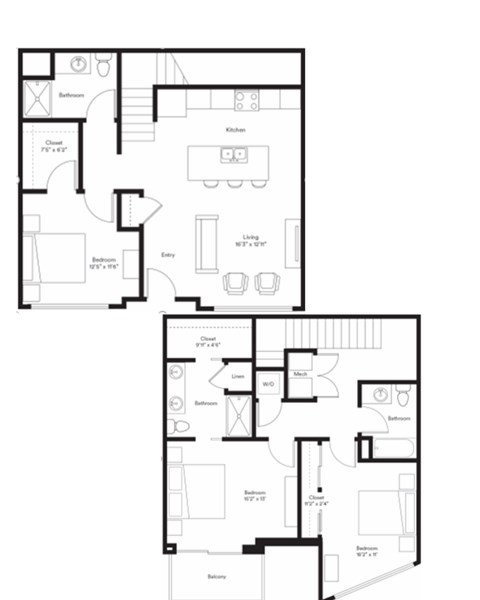 Floor plan for 3 beds, 3 baths, 1538 sqft