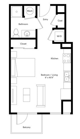 Floor plan for studio, 1 bath, 456 sqft