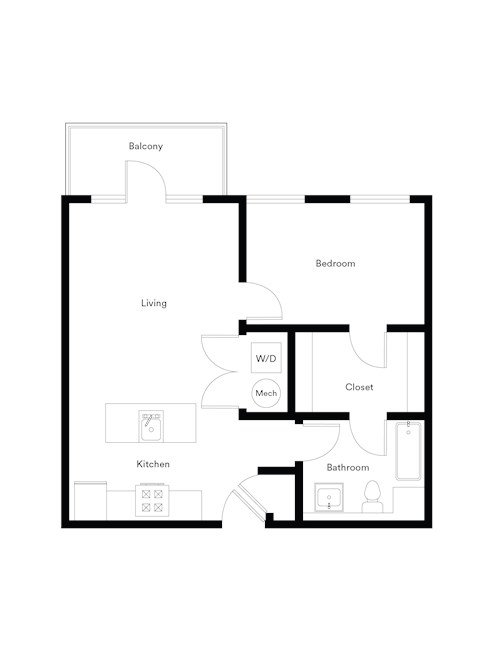 Floor plan for 1 bed, 1 bath