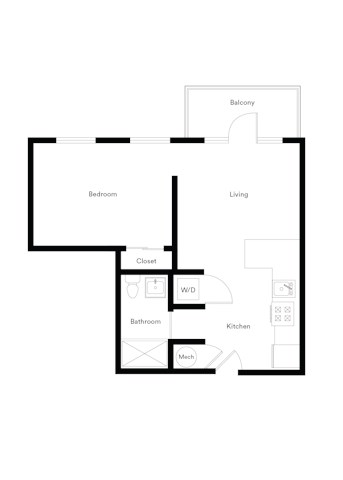 Floor plan for 1 bed, 1 bath