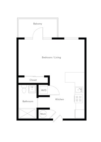 Floor plan for studio, 1 bath