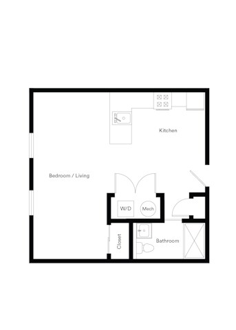 Floor plan for studio, 1 bath