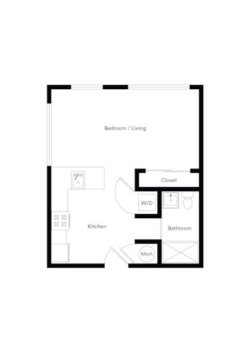 Floor plan for studio, 1 bath