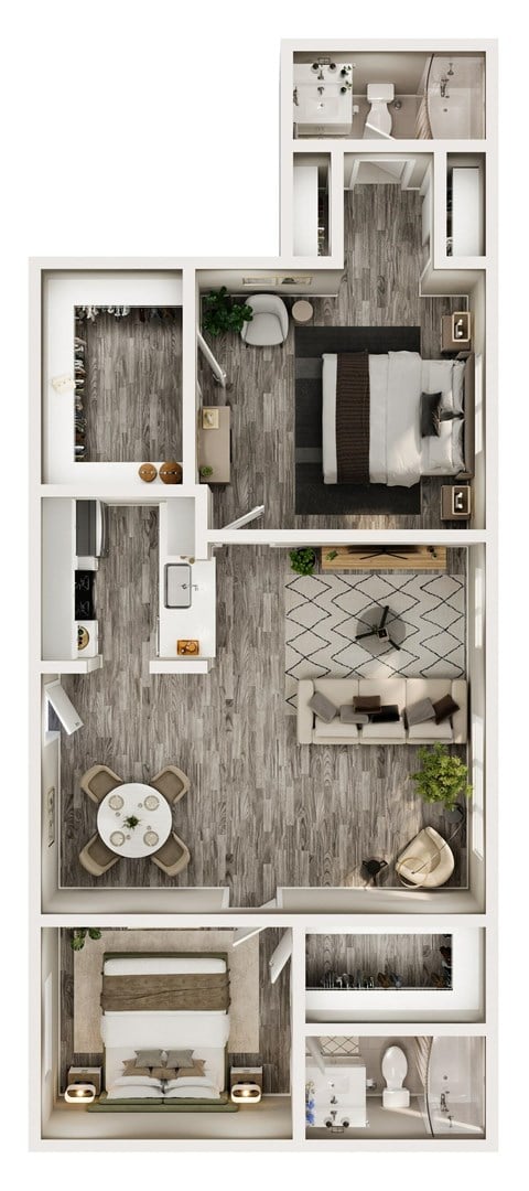 Floor plan for 2 beds, 2 baths, 978 sqft