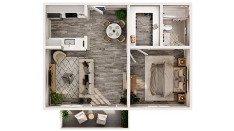 Floor plan for 1 bed, 1 bath, 745 sqft