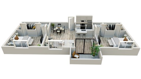 Floor plan for 2 beds, 2 baths, 1050 sqft