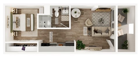 Floor plan for studio, 1 bath, 402 sqft