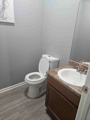 Albany apartment for rent - A white toilet sits next to a bathroom sink.