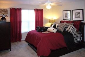 Columbia apartment for rent - bedroom with a red bedspread at Palmera, South Carolina, 29229