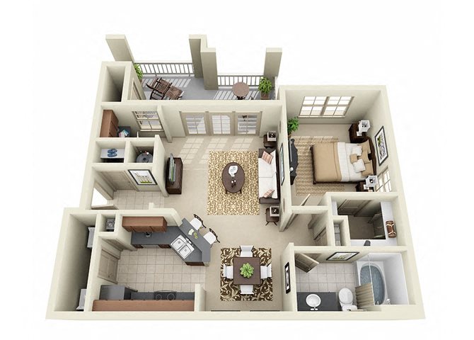 Floor plan for 1 bed, 1 bath, 959 sqft