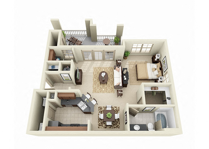 Floor plan for studio, 1 bath, 959 sqft
