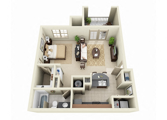 Floor plan for studio, 1 bath, 758 sqft