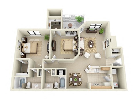 Floor plan for 2 beds, 2 baths, 1269 sqft