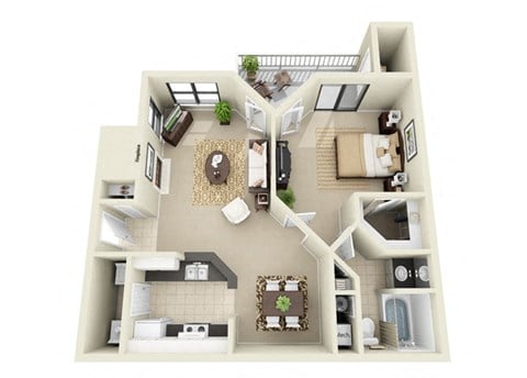 Floor plan for 1 bed, 1 bath, 812 sqft