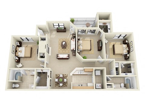 Floor plan for 3 beds, 2 baths, 1473 sqft