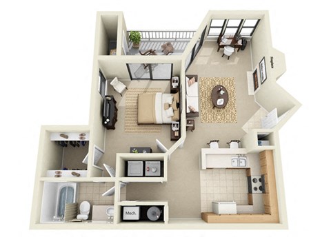 Floor plan for 1 bed, 1 bath, 759 sqft