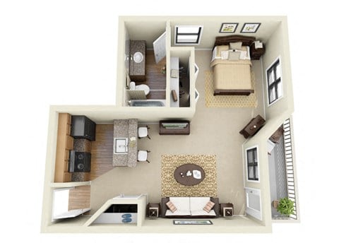 Floor plan for studio, 1 bath, 560 sqft