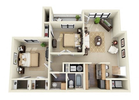 Floor plan for 2 beds, 1 bath, 920 sqft