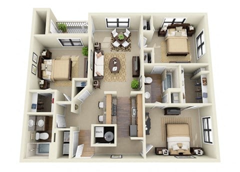 Floor plan for 3 beds, 2 baths, 1209 sqft
