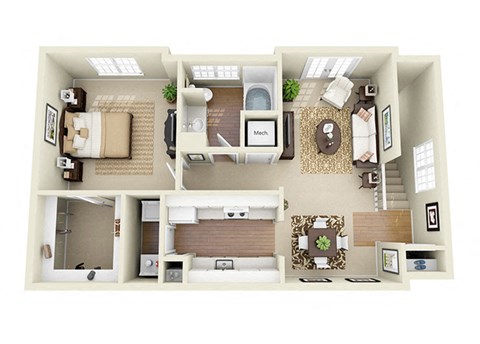 Floor plan for 1 bed, 1 bath, 1060 sqft