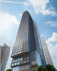 Toronto apartment for rent - A tall building with a grid of windows is in the foreground.