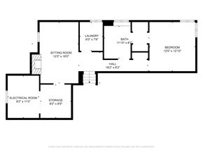 Belmont house for rent - A floor plan of a house with a laundry room, bathroom, bedroom, hall, electrical room, storage room, and sitting room.