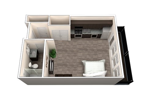 Floor plan for studio, 1 bath, 539 sqft