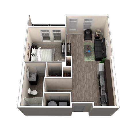 Floor plan for 1 bed, 1 bath, 693 sqft