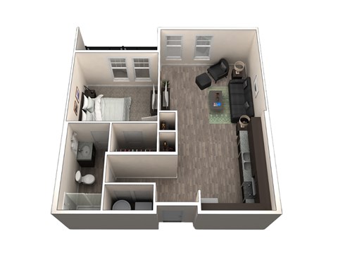 Floor plan for 1 bed, 1 bath, 776 sqft