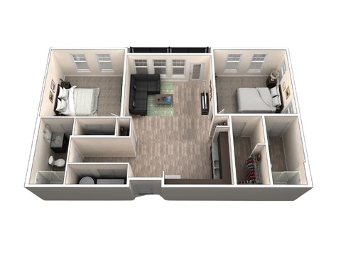 Floor plan for 2 beds, 2 baths, 1151 sqft