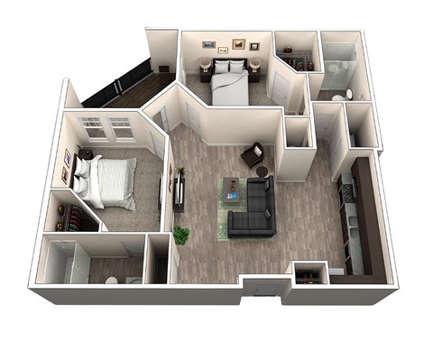 Floor plan for 2 beds, 2 baths, 1160 sqft