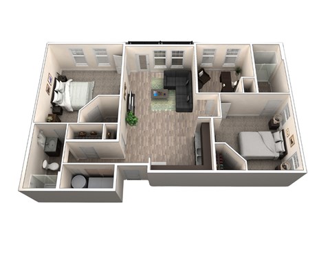 Floor plan for 3 beds, 2 baths, 1240 sqft