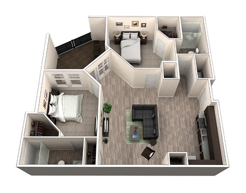 Floor plan for 2 beds, 2 baths, 1256 sqft