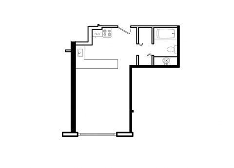 Floor plan for studio, 1 bath